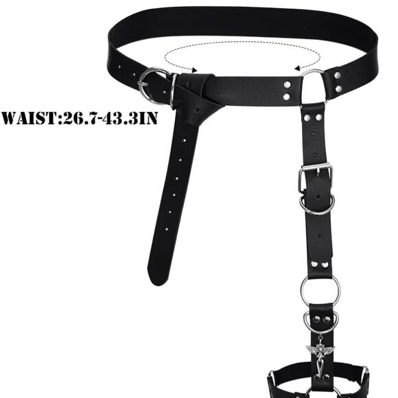 Women Punk Leather Waist and Leg Belt - Gothic Thigh Rave Accessory in Black - Picture 2 of 7